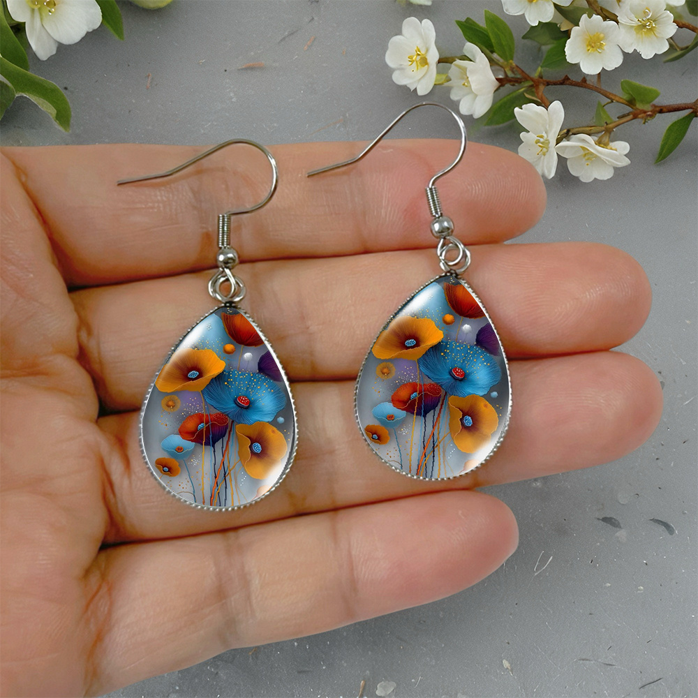 Colorful Red Chrysanthemum Drop Earrings, Bright Floral Gift